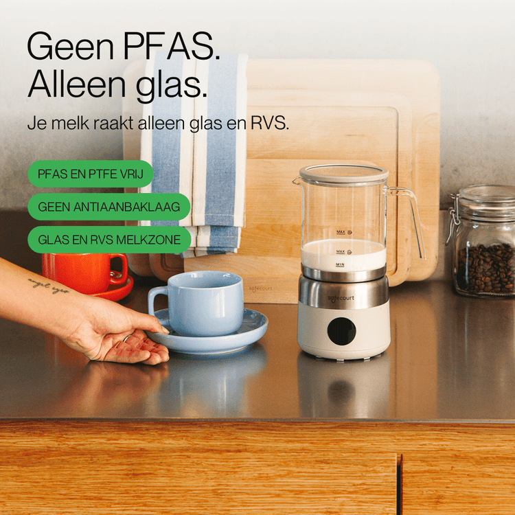 Digitale glazen melkopschuimer beige - Safecourt Kitchen