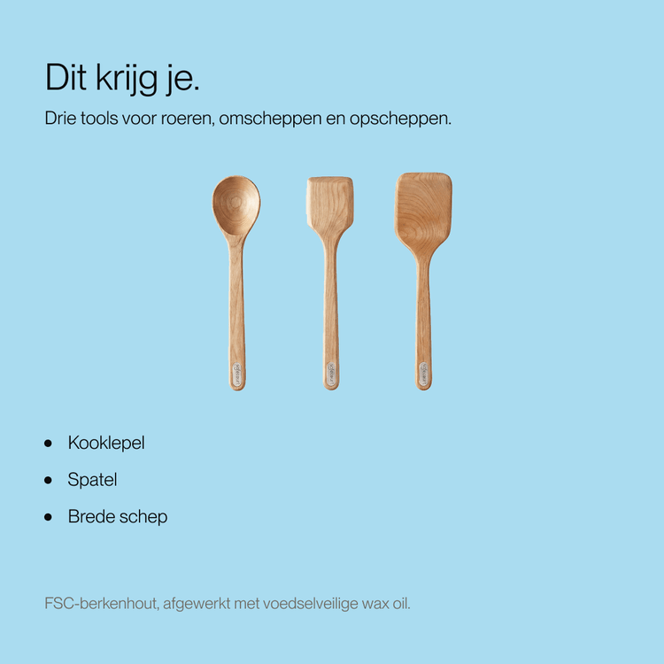 Houten Spatelset 100% FSC Berkenhout | 3 delig - Safecourt Kitchen