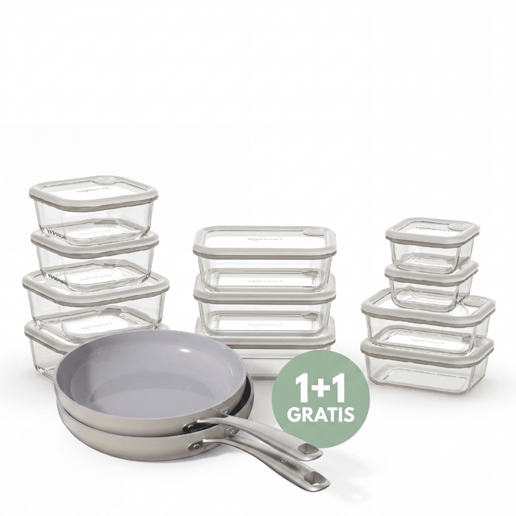 Safecourt Bundel | 1+1 Koekenpannen + 11 - delige Foodstorage - Safecourt Kitchen