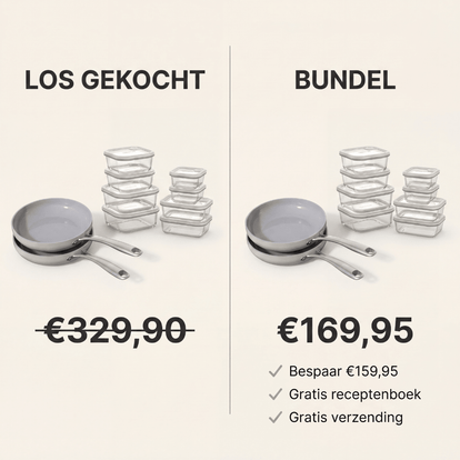 Safecourt Bundel | 1+1 Koekenpannen + 11 - delige Foodstorage - Safecourt Kitchen