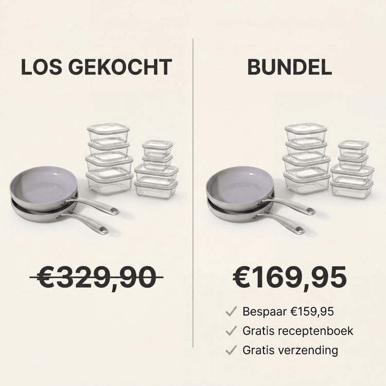 Safecourt Bundel | 1+1 Koekenpannen + 11 - delige Foodstorage - Safecourt Kitchen