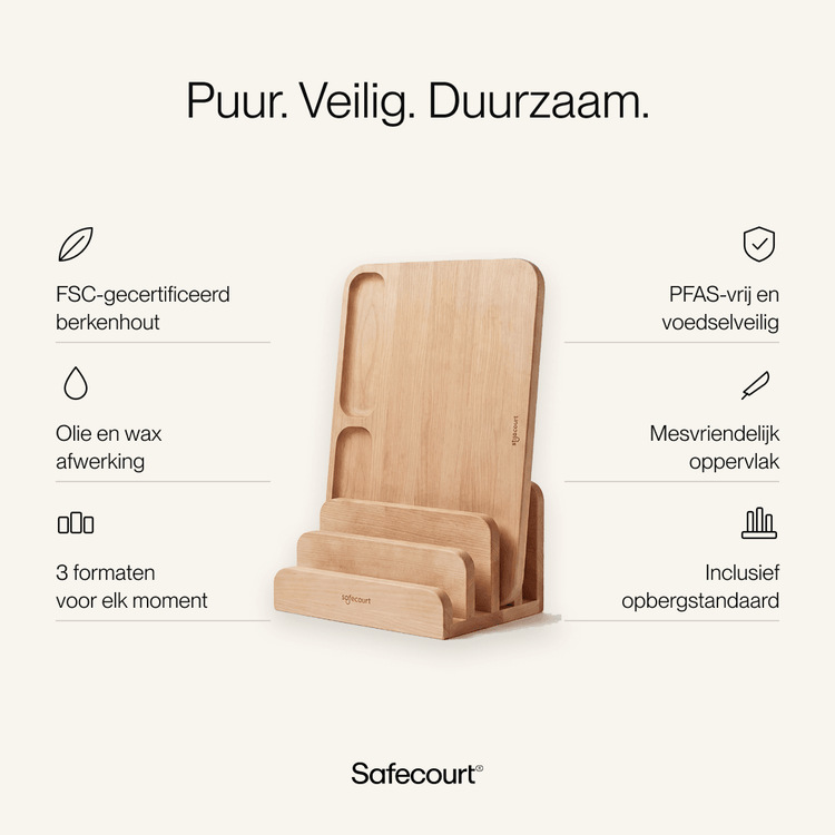 Snijplanken set 100% FSC berkenhout | 3 delig - Safecourt Kitchen
